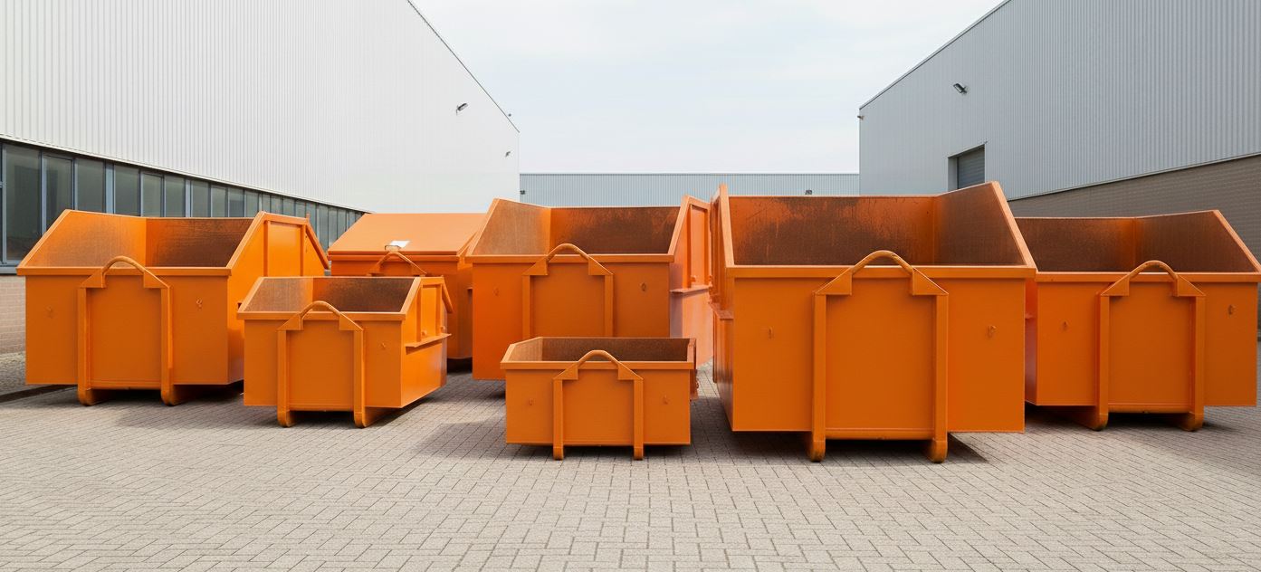 Oranje afvalcontainer op locatie